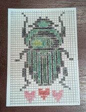 Original ACEO Pixel Beetle OOAK Mini Art Card Hearts Grid Pattern Cute Bug