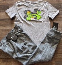NWT Under Armour Boys 6 Gray/Black Sports Jogger Pants Set Size 6