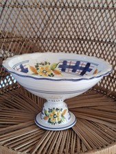 Vintage Pottery Pedestal Fruit Bowl Large Floral Mediterranean Style