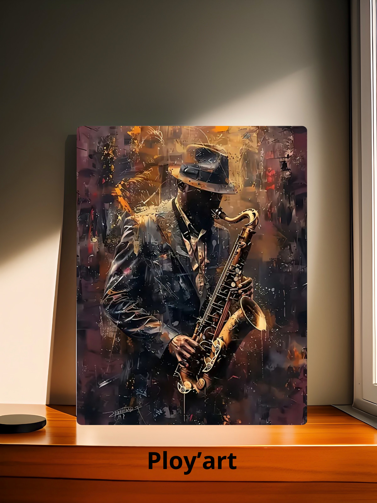 Affiche aluminium A4 de jazz monochrome déco murale salon tableau saxophoniste moderne