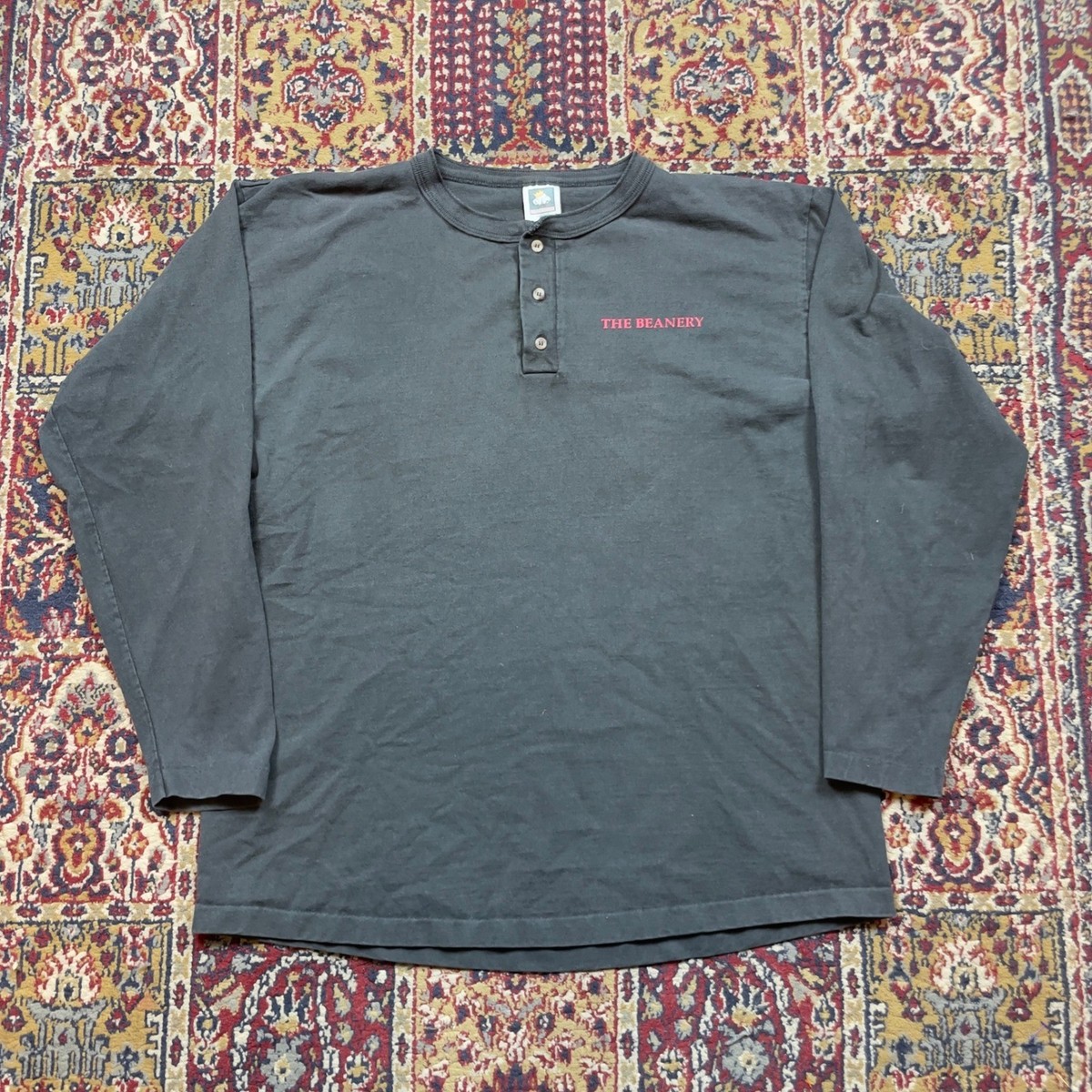VTG 90s French Roast Eiffel Tower Long Sleeve Henley Shirt The Beanery Coffee XL View 2