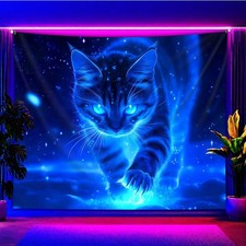 Large UV Cat with Glowing Eyes Tapestry Wall Hanging Fluorescent Backdrop Cover
