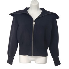 NWT Zara Black Knit Bomber Jacket Sweater Wide Lapel Full Zip Women's M