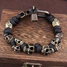 Bracciale Teschio Fatto a Mano Retro Gotico Scheletro Regolabile Tessuto Punk Bangle