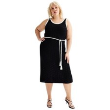 NWTs Nine West Womens Plus Size 3X Crochet Belt Dress Black White Resort Summer
