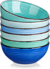 Bonita 27 Oz Cereal Bowls Set of 6, Blue Ceramic Bowls for Kitchen, 6 Inch Soup