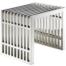 Modway Gridiron 17" Small Modern Stainless Steel Bench in Silver