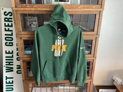 Green Bay Packers Go Pack Go SPELL OUT w LOGO Green NIKE Hoodie SZ M - Cool