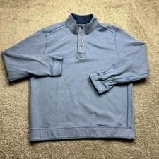 Tommy Bahama Sweater Mens Large Slim Blue 1/4 Button Mock Neck Henley Cotton