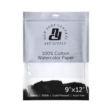 5-Pack 9x12 Inch 300lb Cold Press Watercolor Paper Sheets Professional Grade