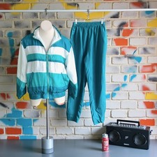 Vintage 90s EVR 100 Silk Teal White Colorblock Tracksuit