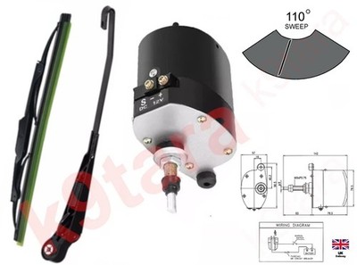 12V UNIVERSAL MARINE SCHEIBENWISCHERMOTOR, SCHEIBENWISCHERMOTOR, BLATT & ARM Boot - Yacht