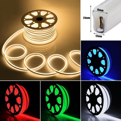 100ft 110V LED Neon Rope Light Strip Waterproof Outdoor Building DIY Lighting