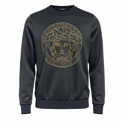Versace Medusa Crystal Sweatshirt Black Gold Greca Logo EU 40 US M New