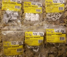 Lot Of 6 HoldRite Bracket Inserts CPVC (6 pcs) 1/2", (2 pcs) 3/4" #604-5-L 10958
