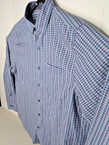 Tommy Bahama Shirt Men's L Island Zone Blue Pink Check Button Down Flip Cuff - Picture 2 of 15