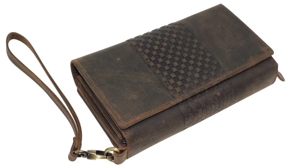 Carteira talão de cheques de couro genuíno marrom caçador bloqueio RFID - Imagem 2 de 4