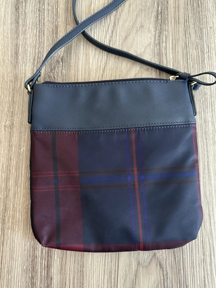 Tommy Hilfiger Navy Blue & Maroon Plaid Crossbody Bag - Image 4 of 4