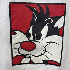 Vintage 1991 Sylvester Cat Looney Tunes Warner Bros T Shirt 90s USA White Large