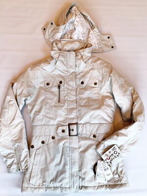 E 408 Turbine  LUNA  Long Coat Women's Small detachable Hood Cement Tan NWT $145