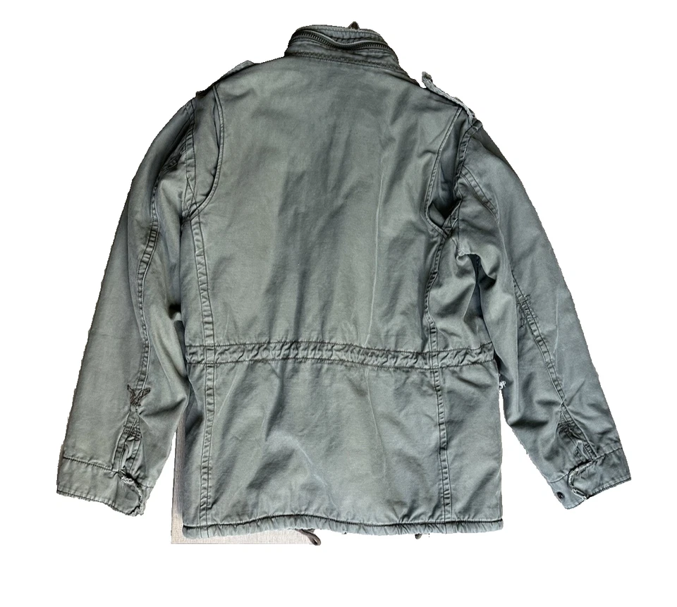 American Eagle 男式军用夹克 M65 绿色人造毛皮衬里重型 M 码 — 第 2/4 张图片