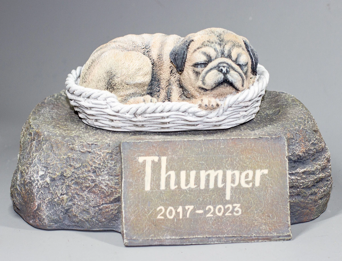 Pug Urn Pet Ashes Sleeping Dog Memorial Stone Grave Decor Unique Funeral Tribute