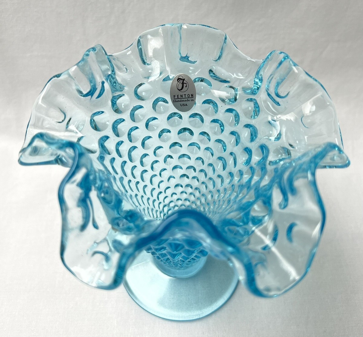 '50~'60 フェントン Fenton Blue Hobnail 美品 VINTAGE FENTON GLASS BLUE HOBNAIL OPALESCENT RUFFLED EDGED