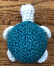 Used Handmade Crochet Turtle Teal And White Stuffed Animal Plush Toy