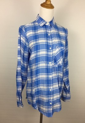 NWT ZARA Basic Blue White Plaid Long Sleeve Soft Button Shirt Womens sz Small