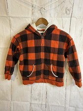 Lands End Boys SHERPA lined warm Jacket size Small 8 Orange Plaid Full Zip