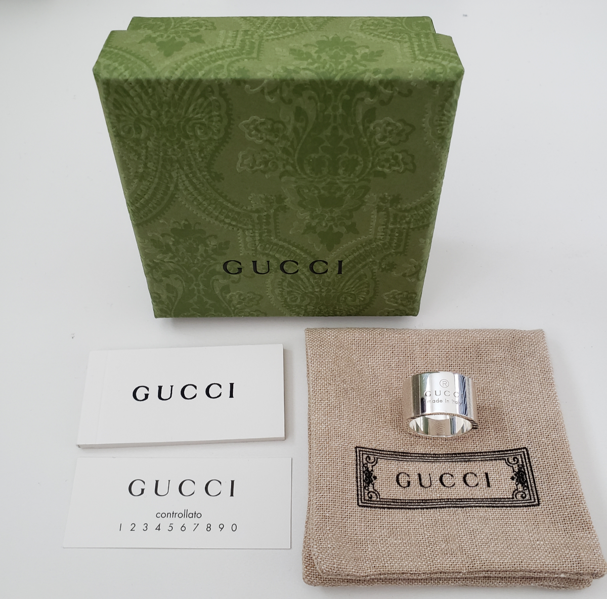 Gucci Trademark Stripes Sterling Silver Ring Size 6.5 Italian Size