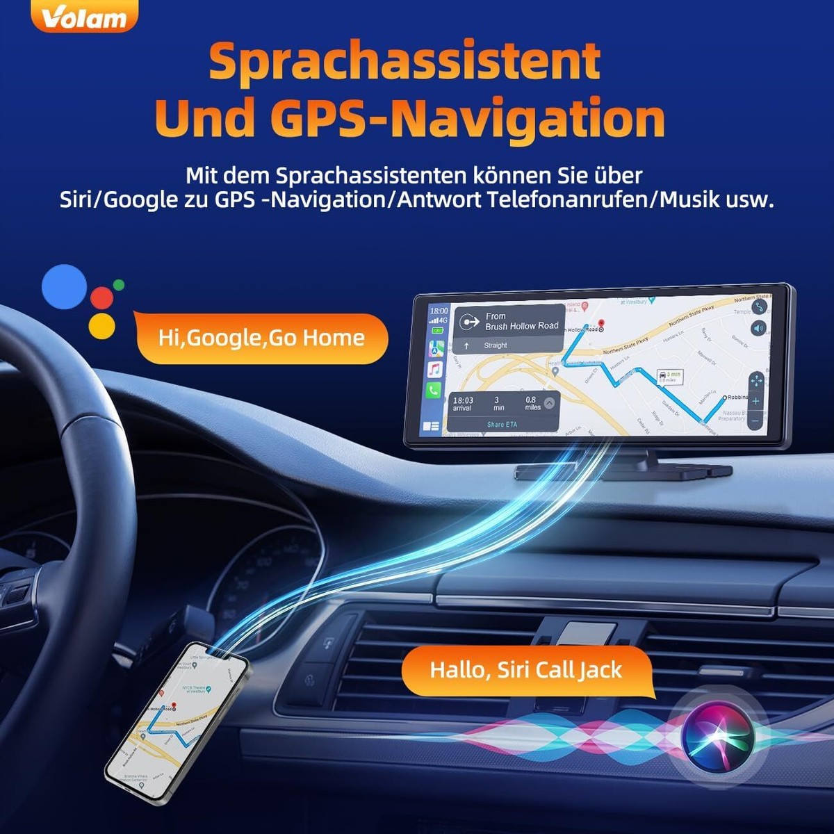 Produktbild von Volam Autoradio Mit Wireless A-pple Carplay & Android Auto,9 Zoll