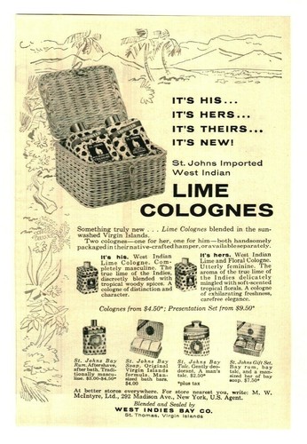 1958 St. Johns Lime Colognes Advertisement West Indies Bay Co. St. Thomas, 