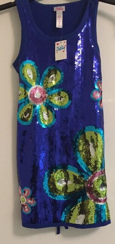 Justice NWT Girls Dress Blue Sequins Sleeveless Flowers Size 8 - Picture 6 of 10