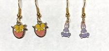 2 pr. Enamel Dangle Earrings -New-Lavender Bunny  Yellow Chicks-Easter earrings