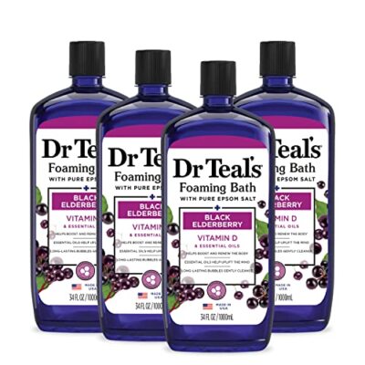 Dr Teal's Elderberry Foaming Bath 34 Fl Oz Pack of 4 With Vitamin D Epsom Salt