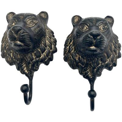 Set of Two Cast Iron Lion Head Wall Hook for Hats, Coats, Clothes etc