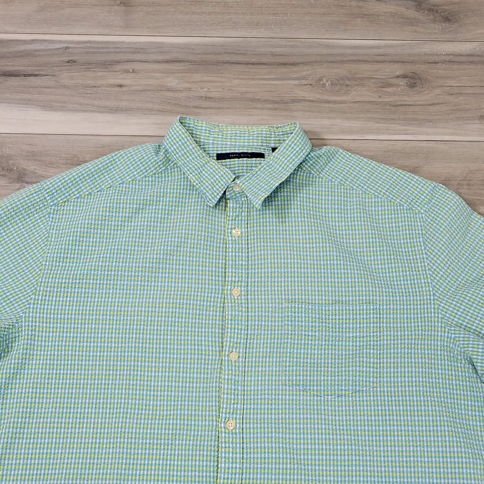 Perry Ellis Shirt Men's 2X Green Plaid Short Sleeve Casual - Image 2 of 4