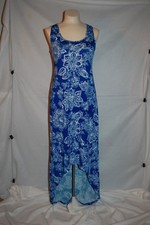 Womens BRIGHT BLUE FLORAL PRINT KNIT MAXI DRESS Sleevlss Tank HI-LOW Size M 8-10