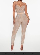 women lady fashion nova Baddies Only Rhinestone Legging Set - Nude