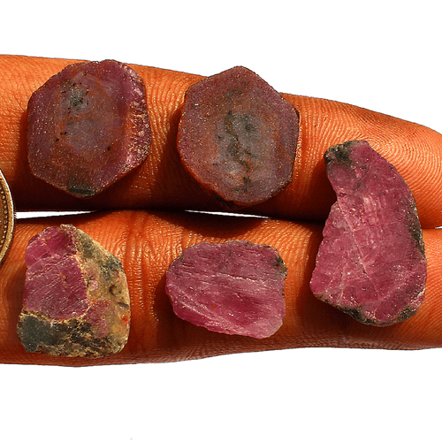 5 Pcs Natural Watermelon Ruby Untreated 15.2mm-24mm Rough Slice Loose Gemstones - Picture 4 of 14