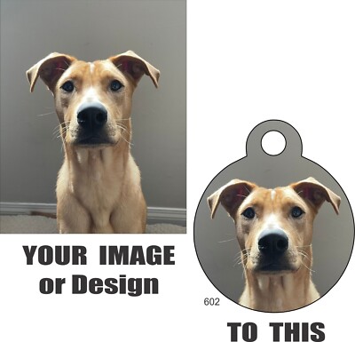 Pet Tags Personalized Pet ID tag for Dog and Cat ROUND Custom Image Pink Heart