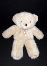 VTG Dakin 1990 Fuzzy Beige Teddy Bear Plush Pink Blue Satin Bows Stuffed Animal