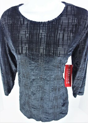 PXL Cathy Daniels Petites Black Stretch 3/4 Sleeve Velvet Print Top Tunic 