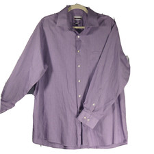 Van Heusen Mens Dress Shirt Size17, 32-33 Purple Microcheck Wrinkle Free Flex