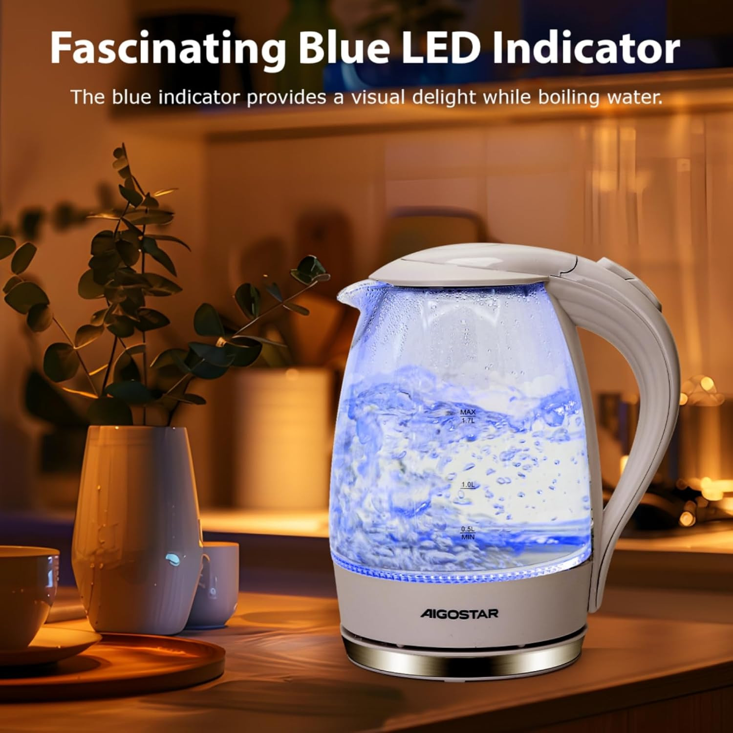 Eve Bollitore Acqua 2200W LED Blu: Vetro Borosilicato Puro e Sano - 4