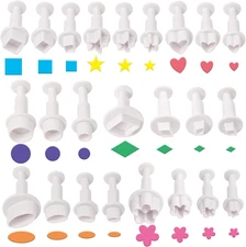 24 Pcs Cookie Cutters, Fondant Cake Cookie Plunger Cutter, Mini Plastic Biscu...