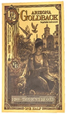 Arizona 1/2 Goldback 2025 Gold Folie Note 1/2000th Troy OZ 24KT Währung Barren