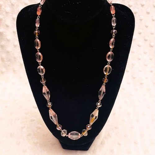 Multiple Shaped Glass Bead Necklace, Shades of Pink, Orange Accents, Smokey Gray