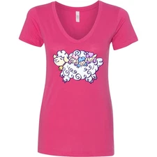 Inktastic Fluffy Sheep Family Women's V-Neck T-Shirt Lamb Wool Lover Farmer Mom